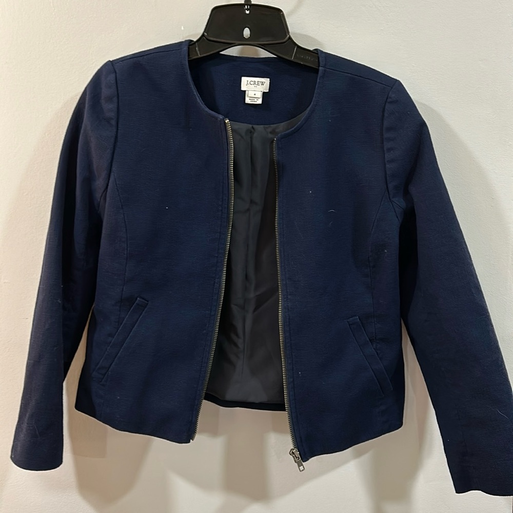 Jcrew Factory Backetweave moto jacket in navy size 4